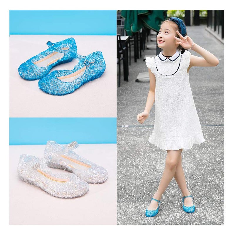 techcity Princess Girls Sandals Dress Up Dance Party Cosplay Jelly Shoes for Kids Toddler Mary Janes (Toddler 9 M, Blue) - Image 2